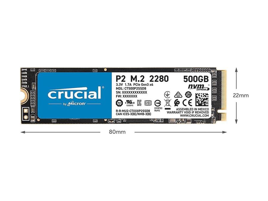 Crucial P2 500GB 3D NAND NVMe PCIe M.2 SSD