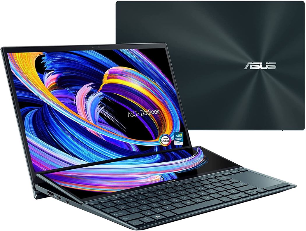 Asus Zenbook Pro Duo UX582 15.6''  OLED UHD Touchscreen Laptop, 14'' Screen Pad, Core i9-11900H 2.5 Ghz, 32GB RAM, 1TB SSD, 8GB Nvidia RTX 3080, Windows 11, Eng-Arb Keyboard, Blue | UX582HS-OLED009W