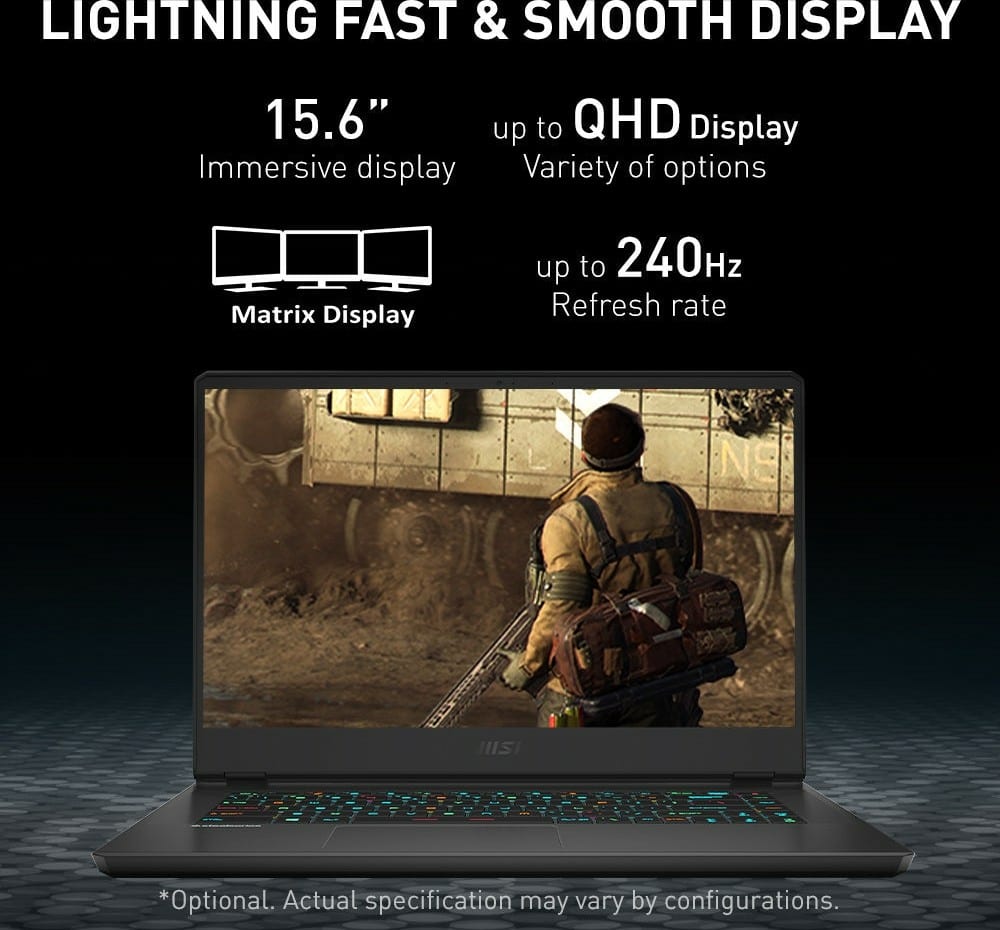 MSI Vector GP66 12UH 15.6'' QHD 165Hz Laptop, 12th Gen Intel Core i7-12700H 3.50Ghz, 32GB RAM, 1TB SSD, 8GB Nvidia Geforce RTX 3080, Windows 11 Home, Eng-Arabic Keyboard, Black | 9S7-154422-003