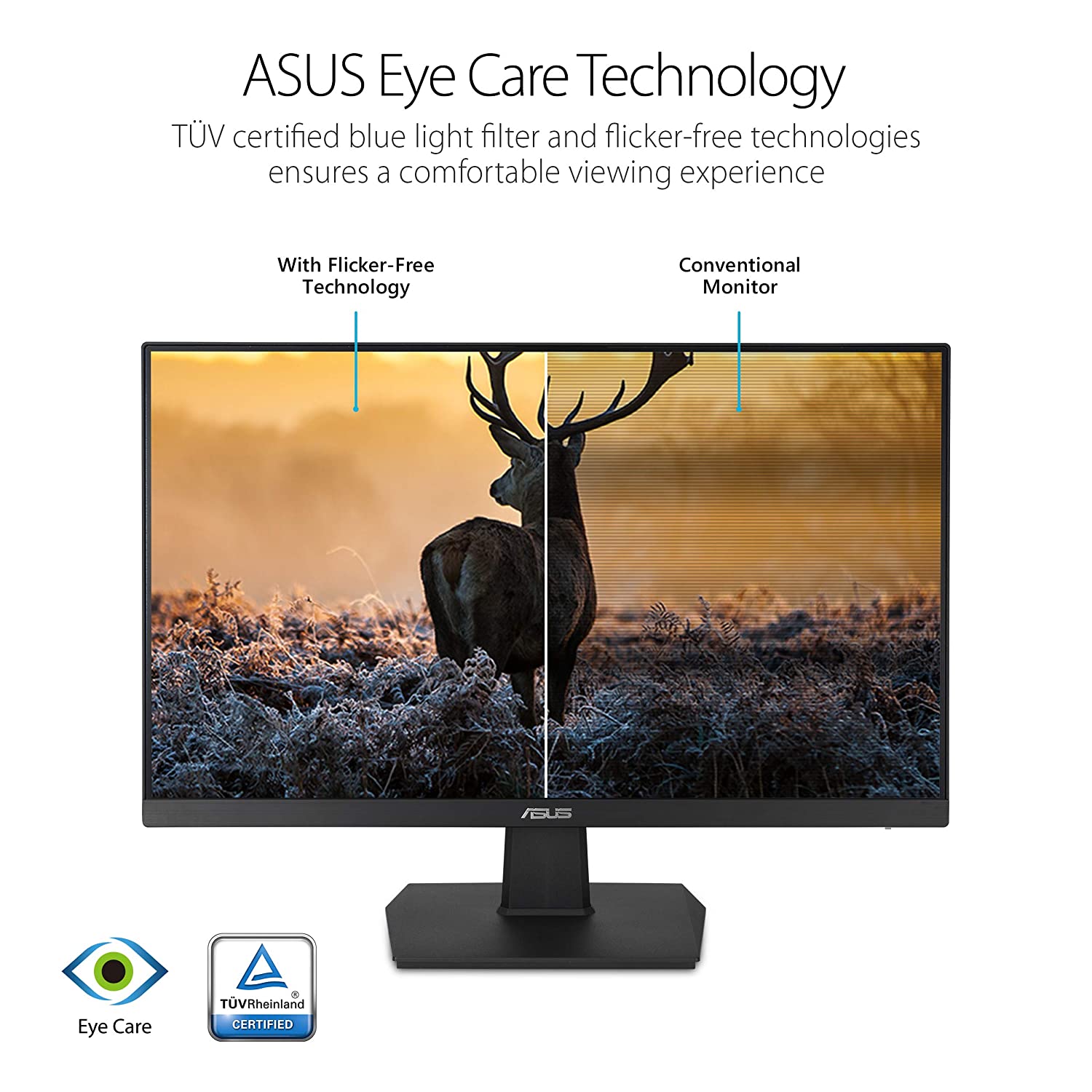 Asus VA24EHE Gaming Monitor - 23.8&rdquo; 1080P, Full HD, (1920x1080) IPS,  75Hz, HDMI D-Sub DVI-D, Adaptive-Sync / FreeSync, VESA Wall Mountable, Eye Care | 90LM0560-B01170 / 90LM0569-B01170