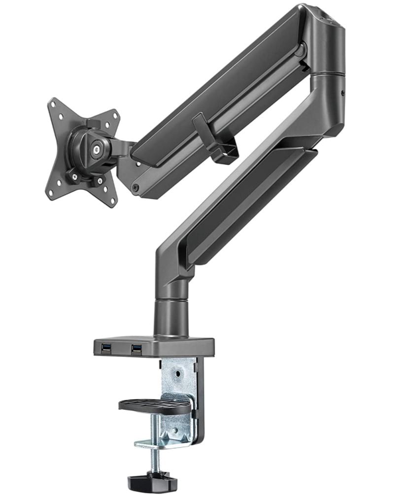 Navodesk Control Monitor Arms, Premium Quality, With Gas Spring Tech & USB Hub Single Monitor Desk Mount - Midnight Grey