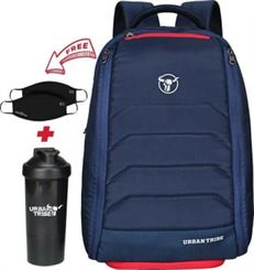 Urban Tribe Fitpack Pro Multipurpose 15.6 Inch, Water Repellent, 35 litres, Laptop Backpack for Men and Women + 1 Gym Shaker + 2 Masks - Navy Blue | B07KFGGTXR
