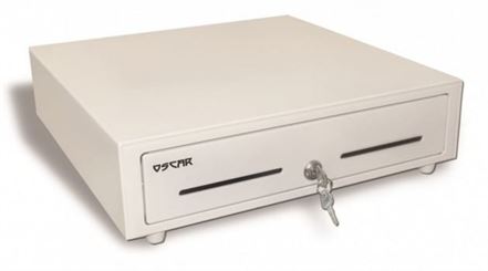 Oscar Point of Sale POS Cash Drawer OCH-410 Automatic-Open With Bell, RJ11 Printer interface, Status Mirco Switch Enabled, 5 Notes 8 Coins - White | MCDOSC41100RW