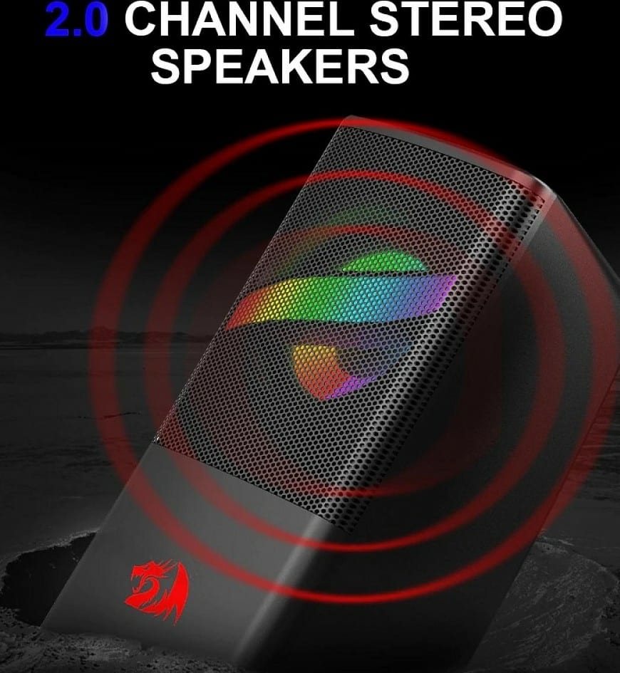 Redragon Air Gaming Speaker, RGB Backlight, 160Hz~20KHz Frequency, USB + 3.5mm, ≥60db Signal to Noise Ratio, 5V Power Input, 3Wx2 Speaker RMS, Black | GS530