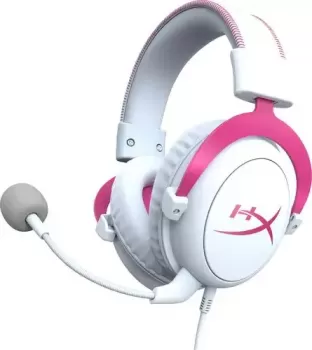 HyperX Cloud II Gaming Headset, For  PC / PS4 / PS5, Battery Up to 30 Hours, 7.1 Surround Sound, Memory Foam, Detachable Noise Cancelling Microphone, White - Pink | HHSC12-AC-PK/G