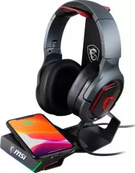 MSI Immerse HS01 Combo Gaming Headset, Stand with Wireless Charger Black with Red, Qi Certified Wireless Charger, Solid Metal Design, Cable Organiser, RGB Ambient Indicator | S98-0700020-CLA