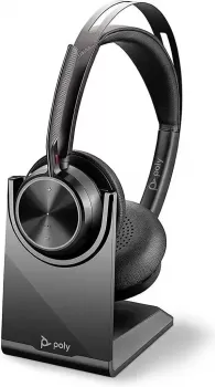 Poly Plantronics Voyager Focus 2 UC Bluetooth Stereo USB-A Headset With Charge Stand, Clear Calls, Up to 40H Listening, ANC , Boom Mic, Works w/ Teams/Zoom, PC/Mac Compatible, Black | 213727-01
