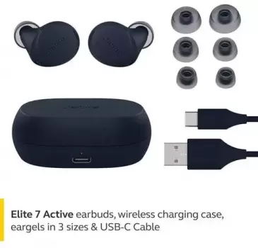 Jabra Elite 4 Active True Wireless Bluetooth Active Noise Cancelling Sweat  & Weather-Resistant In-Ear Headphones with Mic/Remote, Navy